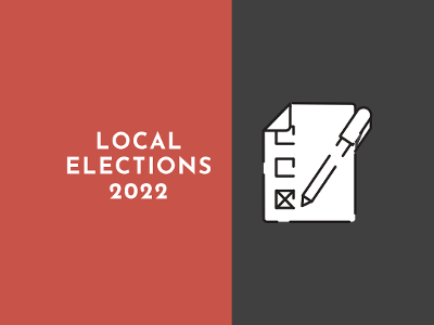 Ballot paper with a pen marking a cross. Text reads 'Local elections 2022'