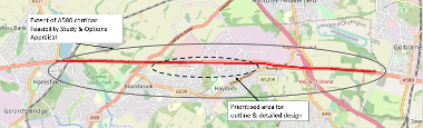 A map showing the proposed route on the A580