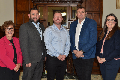 St Helens Borough Council Chief Executive Kath O'Dwyer, Council Leader Cllr Anthony Burns, Newton-le-Willows Town Board Chair Chris Hickey, Councillor Richard McCauley, Cabinet Member for Inclusive Growth and Regeneration and Councillor Kate Groucutt, Cab